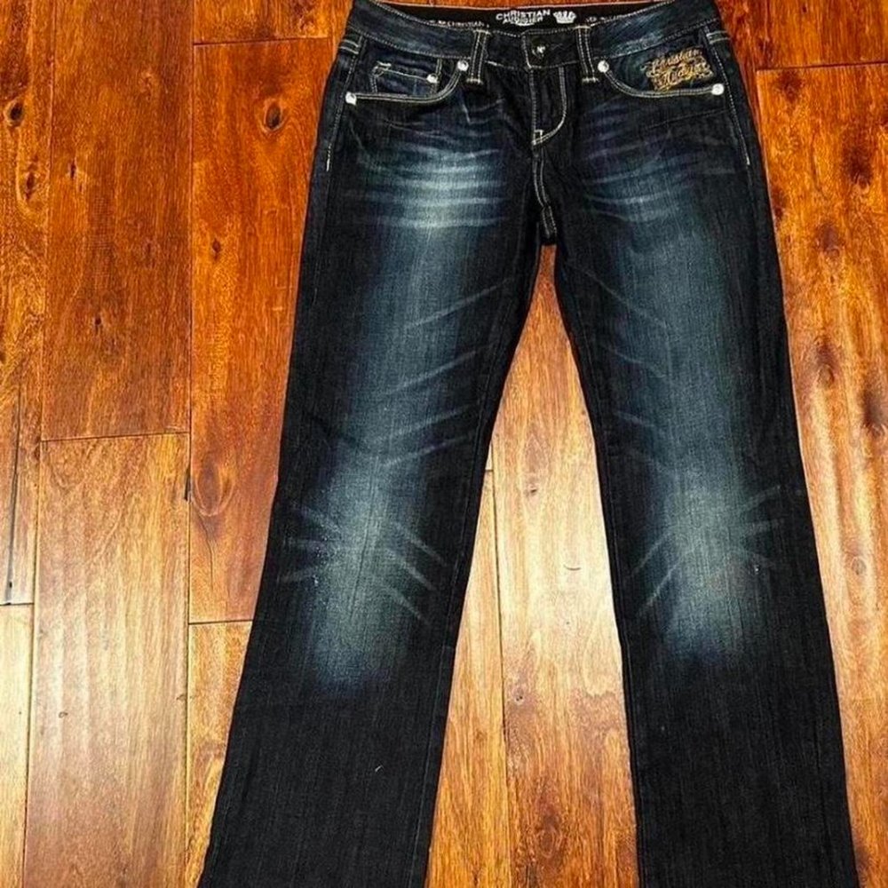 Vintage Christian Audigier Ed Hardy Jeans Women's 28 Navy Denim Low-Rise Pockets